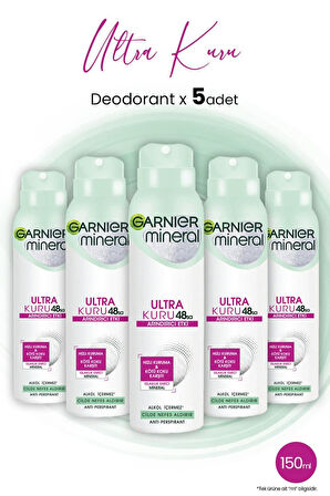 Mineral 48 Saat Ultra Kuru Sprey Deodorant 150 ml X 5 Adet