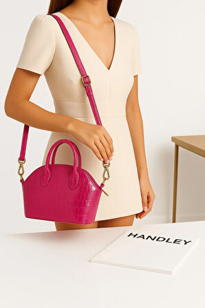 Kadın Parlak Mini Kroko Desen Çapraz Askılı El Ve Omuz Çantası