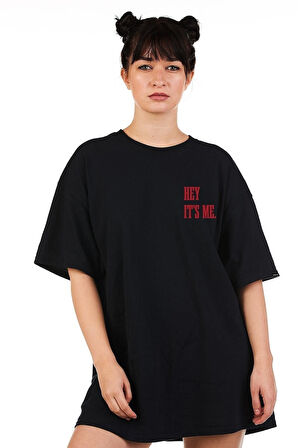 Oversize Hey It's Me Baskılı garalio T-shirt