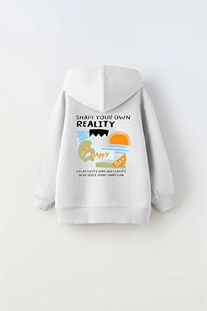 Kapüşonlu İçi Polar Shape Your Own Reality Baskılı Beyaz Unisex Çocuk Hoodie Sweatshirt