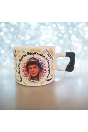 Prens Dizisi Karekod Baskılı El Yapımı Doğal Seramik Siyah Kalp Kupa Mug Çay Kahve Fincanı