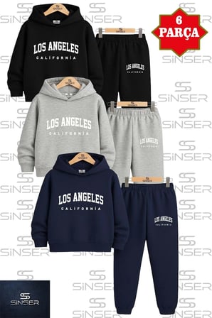 Çocuk 3LU TAKIM "LOSANGELES CALIFORNIA BEYAZ" 3LU Kapşolu Eşofman Takımı