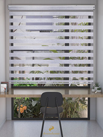 Demor Home Açık Gri Rengi Yüksek Kalite Bambu Zebra, Mekanize Perde