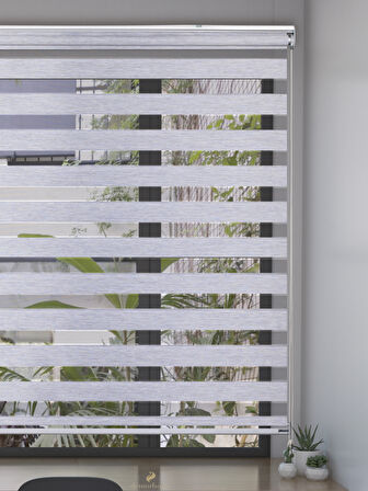 Demor Home Açık Gri Rengi Yüksek Kalite Bambu Zebra, Mekanize Perde