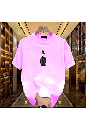 Şapkalı Adam Baskılı Beyaz Erkek Tshirt