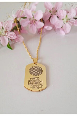 Yaşam Çiçeği Sembolü Ve Sri Yantra Sembolü Sayı Sekanslı Çelik Kolye