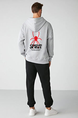 LUNAVISITA Unisex Siyah Spirit Baskı Oversize Kapşonlu Sweatshirt