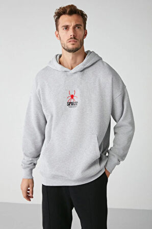 LUNAVISITA Unisex Siyah Spirit Baskı Oversize Kapşonlu Sweatshirt