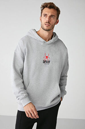 LUNAVISITA Unisex Siyah Spirit Baskı Oversize Kapşonlu Sweatshirt