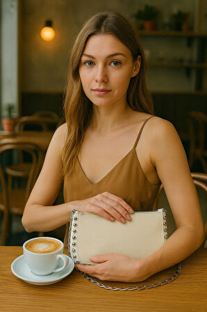 Zincir Askılı Stud Detaylı Kadın Omuz Çantası