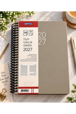 Gıpta 2027 Spiralli Günlük Ajanda Sert Kapak 17x24 cm 407-SEK Gri