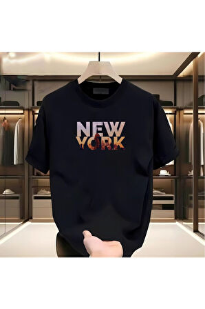 Newyork Baskılı Siyah Tshirt