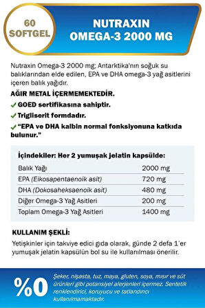 Nutraxin Omega 3 2000 Mg 60 Tablet 2 Adet
