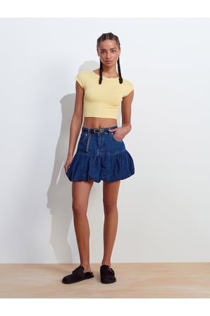 30528 Pamuk ve Modal Karışımlı Crop Top-Pembe