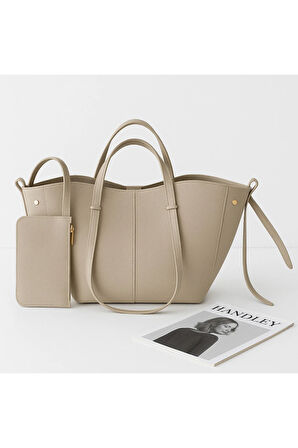 Lüks Büyük Kapasiteli Çift Saplı El Ve Omuz Çantası – Cüzdan Hediyeli