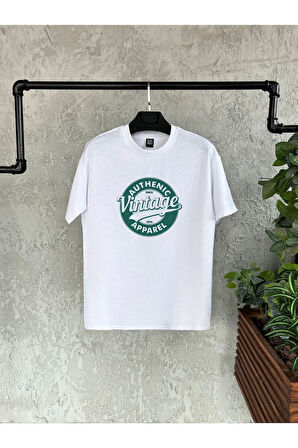 Vintage Baskılı Beyaz Erkek Tshirt