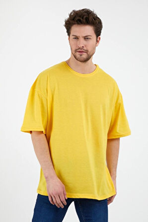 Unisex Pamuklu Turuncu Bisiklet Yaka Oversize T-shirt