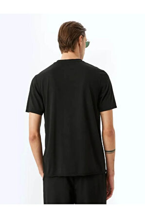 Kısa Kollu Bisiklet Yaka Viskon Karışımlı Siyah Erkek T-shirt 5sam10032hk