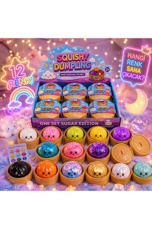 Çin mantısı şeffaf simli renkli sürpriz kutulu orijinal squishy