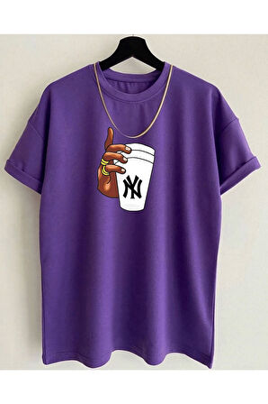 Erkek Çocuk  Oversize Baskılı Pamuklu Bisiklet Yaka Kısa Kollu T-shirt garalio