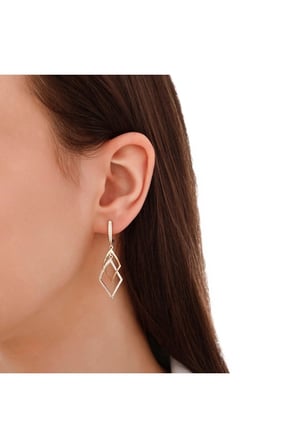 Altın Sallantılı Taşlı Tasarım Küpe - 14K