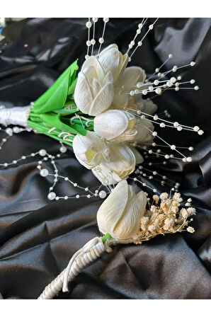 Beyaz Gelin el çiçeği,düğün nikah incili el buketi damat çiçeği LALE,ŞAKAYIK,ORTANCA,GALA ÇİÇEĞİ,GÜL