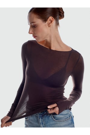 32122 Kayık Yaka Kaşmir Karışımlı Ultra Hafif Modal Bluz-Ekru