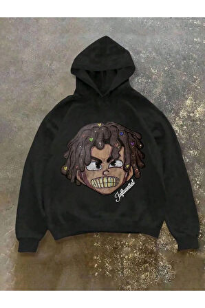 Erkek Çocuk Siyah Sırt Ve Ön Baskılı Rastalı Çocuk  Kapşonlu Sweatshirt