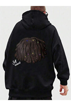 Erkek Çocuk Siyah Sırt Ve Ön Baskılı Rastalı Çocuk  Kapşonlu Sweatshirt