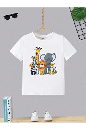 Çocuk Tasarım Hayvanlar Kids Baskılı T-Shirt Şort Alt Üst Takım %100 Pamuk