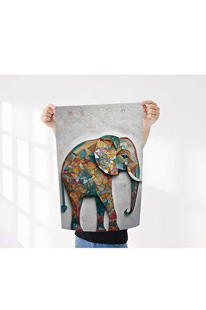 Çerçevesiz Poster Mozaik Desenli Fil Dijital Baskı Poster, Ofis, Salon Dekorasyon