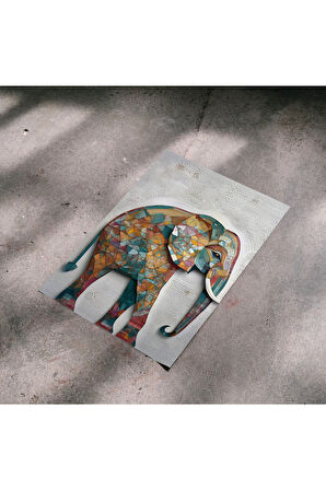 Çerçevesiz Poster Mozaik Desenli Fil Dijital Baskı Poster, Ofis, Salon Dekorasyon