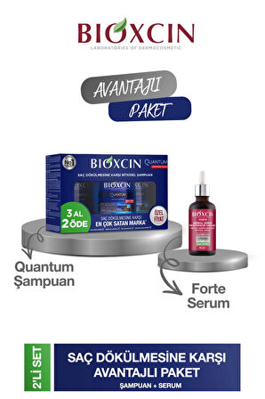 quantum 3 lü set Kuru saçlar için ( adet 300 ml şampuan) + Bioxcin forte serum 50 ml 1 adet