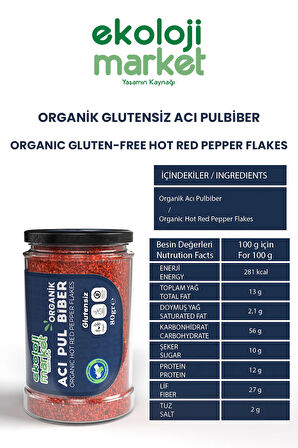 Organik Glutensiz Acı Pulbiber 80 Gr x2 / Organic Gluten-Free Hot Red Pepper Flakes 80 Gr x2