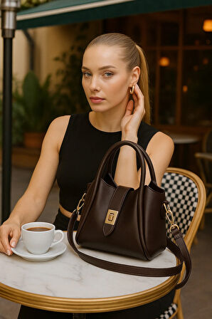 Klasik Şık Kadın Omuz ve El Çantası (Makyaj Çantası Hediyeli)