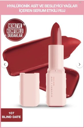 Maybelline New York Serum Etkili Hyalüronik Asit ve Besleyici Yağ İçeren Ruj - 107 Blind Date