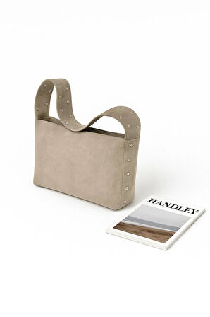 Lüks Süet Detaylı Stud Omuz Çantası