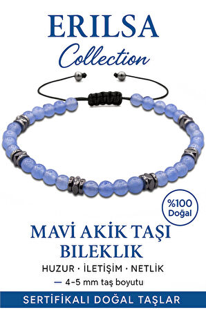 Sertifikalı Terahertz - Buz Mavi Akik Taşı Bileklik - İnce Model Sakinlik ve Ruhsal Ferahlık