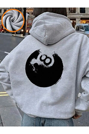 Kız\Erkek Çocuk Gri Bilardo Topu Sırt Baskılı Kapşonlu Sweatshirt