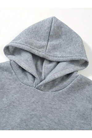 Kız\Erkek Çocuk Gri Bilardo Topu Sırt Baskılı Kapşonlu Sweatshirt
