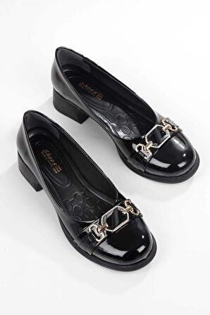 Leopar Desenlı Taş Detaylı Toka Kadın Topuklu Babet