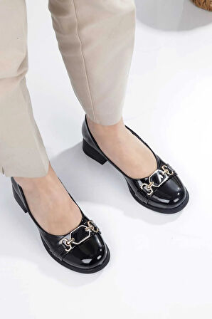 Leopar Desenlı Taş Detaylı Toka Kadın Topuklu Babet