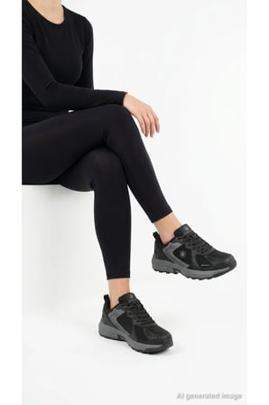 Kadın Siyah Sneaker Softshell Bağcıklı Kalın Taban Günlük Yürüyüş Spor Ayakkabı