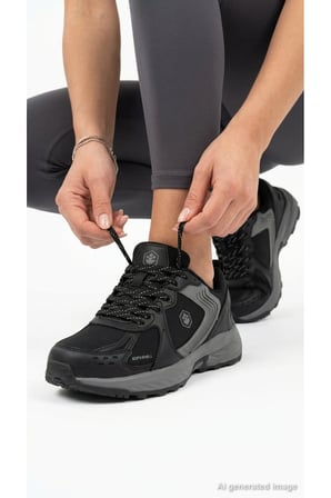Kadın Siyah Sneaker Softshell Bağcıklı Kalın Taban Günlük Yürüyüş Spor Ayakkabı