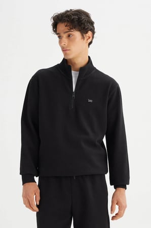 Regular Fit Normal Kesim Kapüşonlu Fermuar Detaylı Siyah Sweatshirt