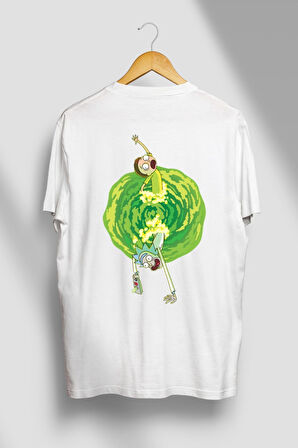 Rick And Morty Beyaz O Yaka %100 Pamuk Unisex Oversize T-shirt