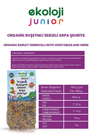 Organik Ruşeymli Sebzeli Arpa Şehriye250gr3Paket Organic Vermicelli Vegetable BarleyNoodle250Gr3pack