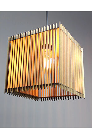 Dekoratif, Doğal Ahşap ,modern Kare Lazer Kesim 3mm Mdf , Salon,mutfak, Sarkıt Avize Aydınlatma