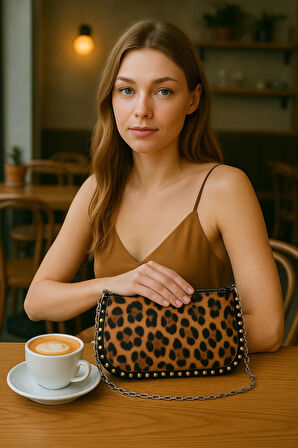 Zincir Askılı Stud Detaylı Kadın Omuz Çantası