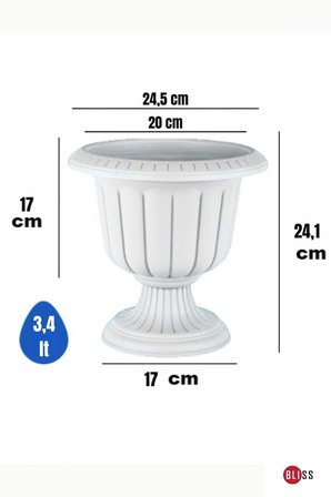 Nergis Dekoratif Kırık Beyaz renkli Ayaklı Saksı 3,4 Litre Mini Saksı - Plastik Çiçek Saksısı Salon Saksısı